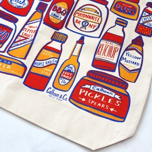 Condiments Print Tote Bag Ketchup Hot Sauce Reusable Canvas Bag with Zipper image 5