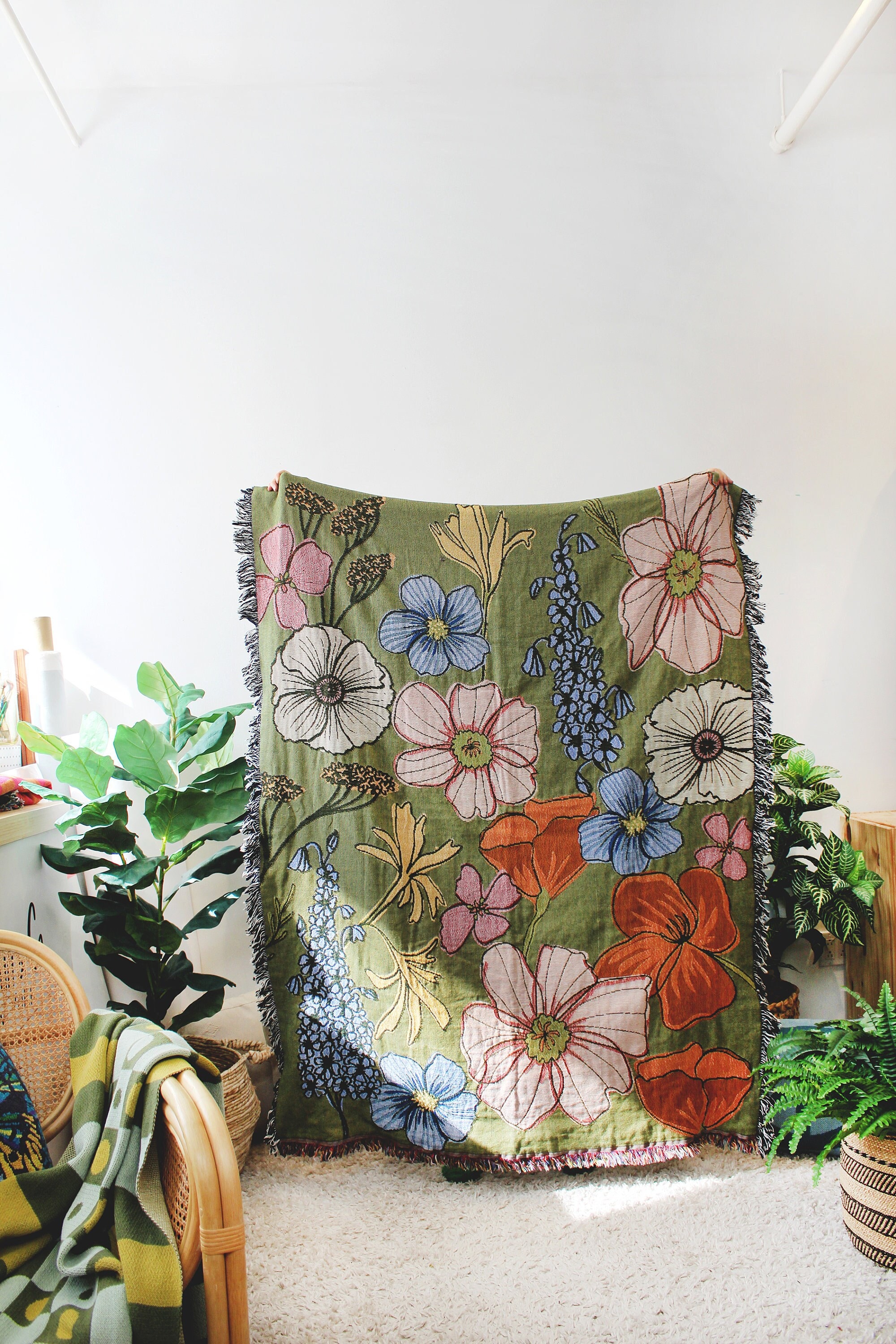 Wild Flowers Floral Blanket Multi color Tapestry Blanket Cotton Throws Housewarming Gift Flower Home Decor Wild Flower Throw Etsy