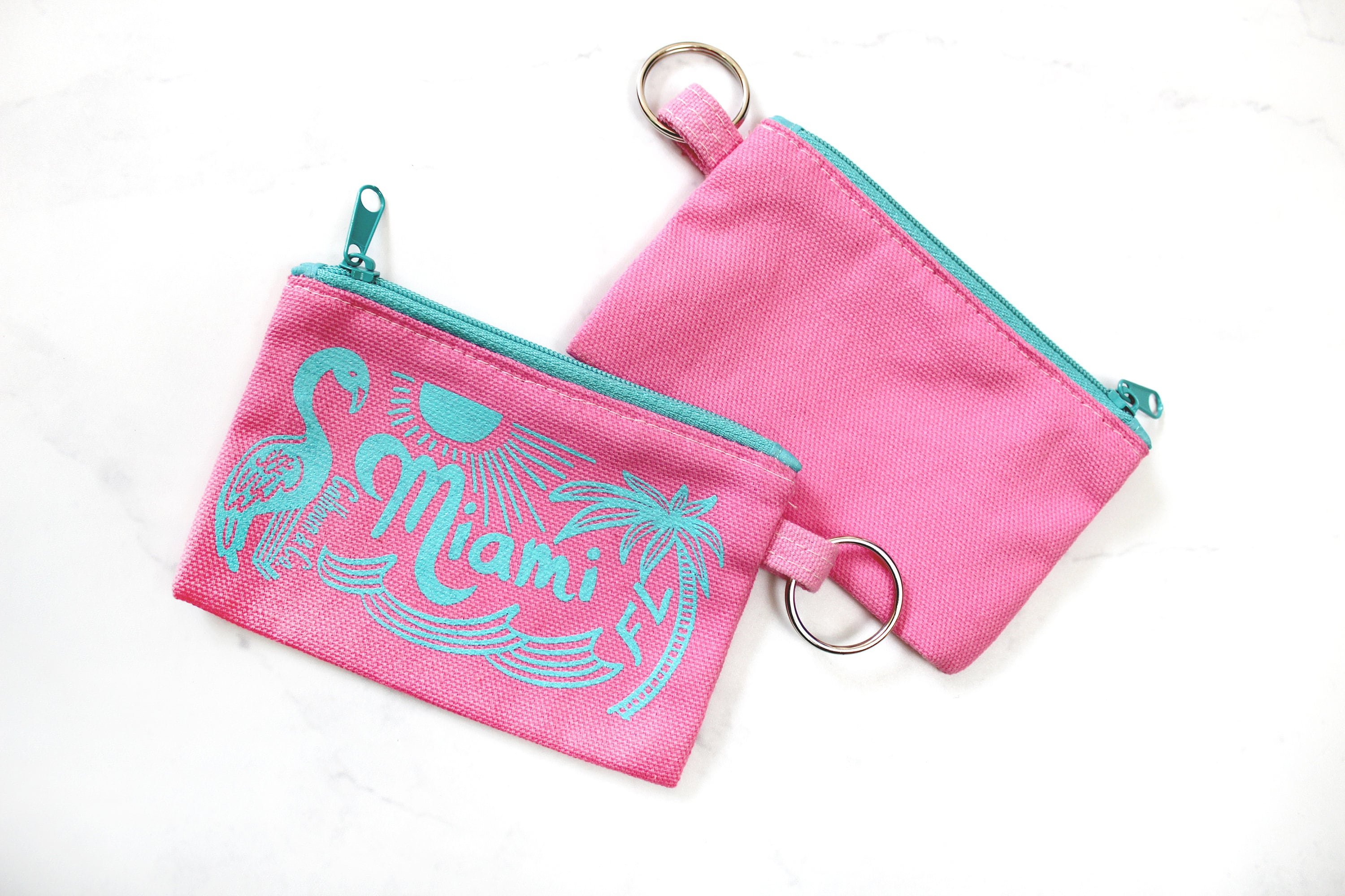 Miami Screen Printed Zipper Card Pouch With Key Ring - Miami