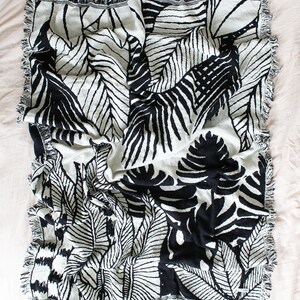 Tropical Jungle Black and White Reversible Throw Blanket Housewarming Gift House Plants Living Room Couch Blanket Bedroom Decor image 5