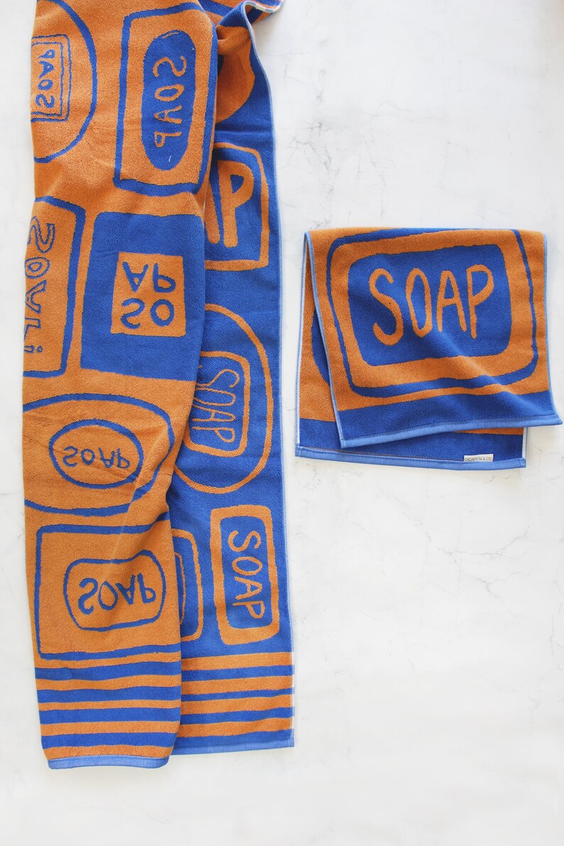 Squeaky Clean Soap Blue and Gold Bath Towels Etsy