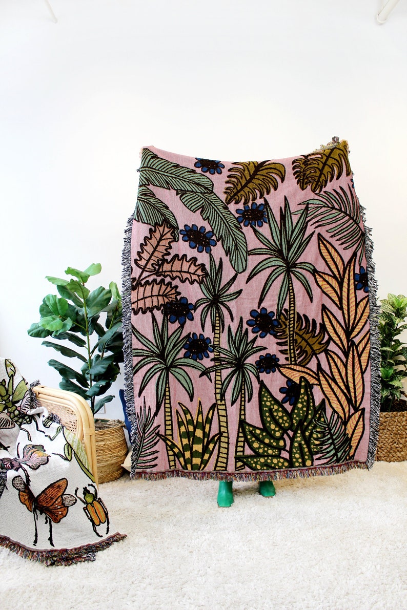 Dream Tropical Vacation Tropical Throw Blanket Housewarming Gift House Plants Tropical Plants Throw Blanket Bedroom Decor image 1