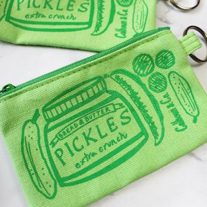 Pickles Screen Printed Zipper Card Pouch with Key Ring Pickles Coin Pouch Pickles Coin Purse Pickles Keychain Pickles Zipper Wallet image 4