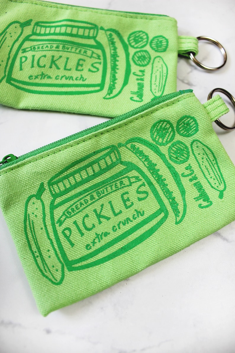 Pickles Screen Printed Zipper Card Pouch with Key Ring Pickles Coin Pouch Pickles Coin Purse Pickles Keychain Pickles Zipper Wallet image 4