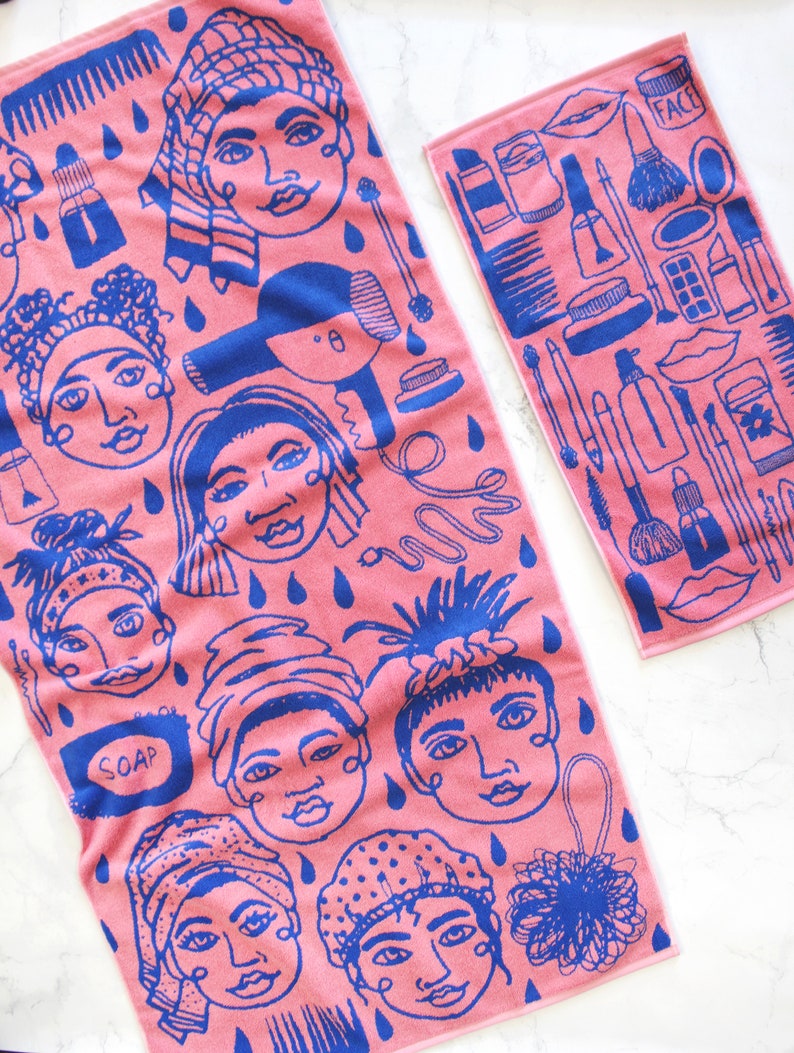 Self Care Pink and Blue Bath Towels Makeup Face Towel and Etsy