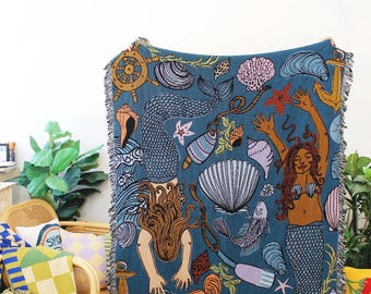 Mermaid Fantasy Underwater Tapestry Blanket 
