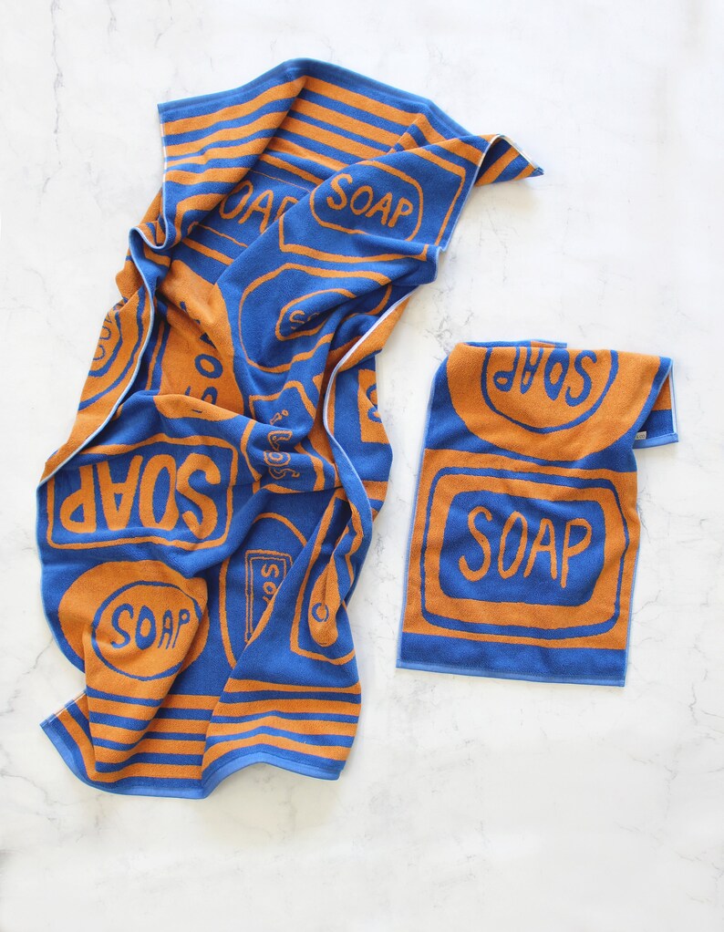 Squeaky Clean Soap Blue and Gold Bath Towels Etsy