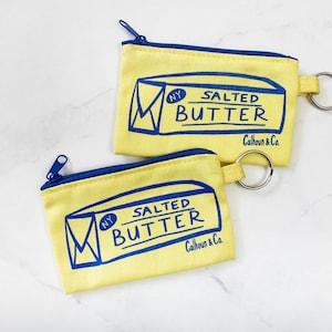 Butter Screen Printed Zipper Card Pouch with Key Ring Butter Coin Pouch Butter Coin Purse Butter Keychain Butter Zipper Wallet image 4