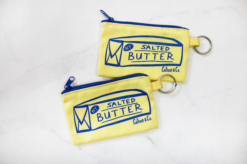 Butter Screen Printed Zipper Card Pouch with Key Ring Butter Coin Pouch Butter Coin Purse Butter Keychain Butter Zipper Wallet zdjęcie 4