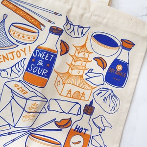 Thank You Enjoy Chinese Take Out Tote Bag Reusable Canvas Tote Bag Housewarming Gift Reusable Tote Cotton Fabric Gift Bag image 5