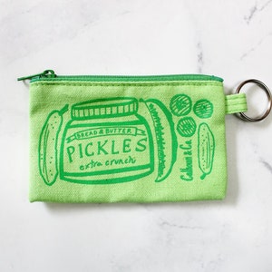 Pickles Screen Printed Zipper Card Pouch with Key Ring Pickles Coin Pouch Pickles Coin Purse Pickles Keychain Pickles Zipper Wallet image 2