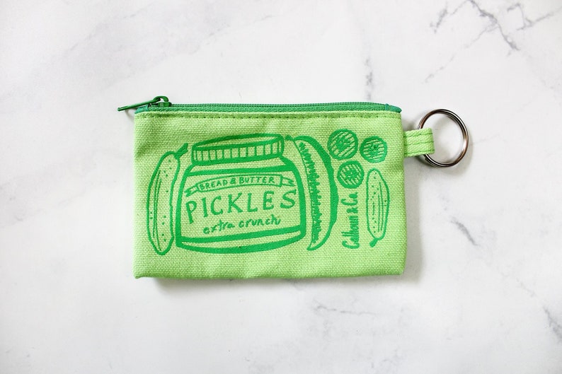 Pickles Screen Printed Zipper Card Pouch with Key Ring Pickles Coin Pouch Pickles Coin Purse Pickles Keychain Pickles Zipper Wallet image 2