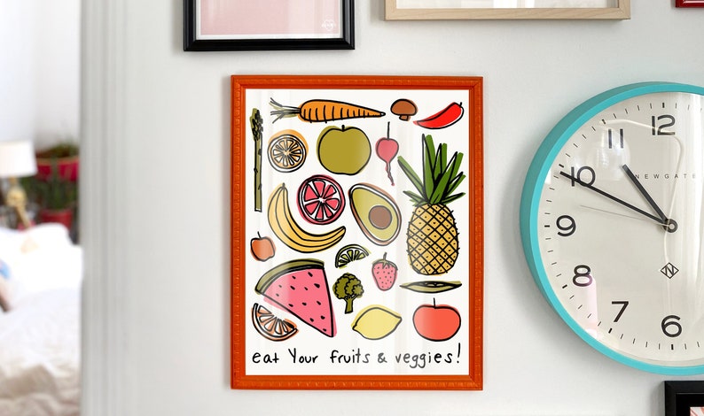 Eat Your Fruits and Veggies Art Print Digital Download Printable Artwork Fruit Digital Illustration House Warming Digital Artwork image 1