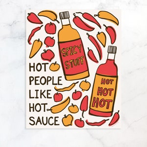 Hot Sauce Art Print - 8 x 10 Artwork - Hot People Like Hot Sauce Art Print - Pepper Artwork - Kitchen Decor - Foodie Gift - Apartment Living