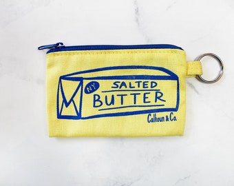 Butter Screen Printed Zipper Card Pouch with Key Ring - Butter Coin Pouch - Butter Coin Purse - Butter Keychain - Butter Zipper Wallet