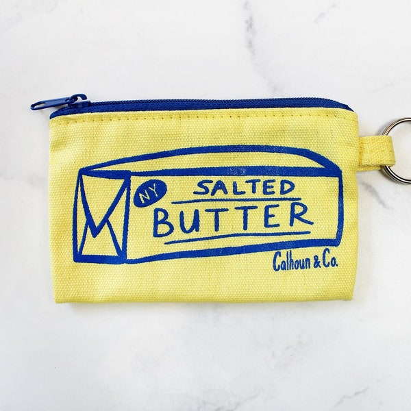 Butter Screen Printed Zipper Card Pouch with Key Ring - Butter Coin Pouch - Butter Coin Purse - Butter Keychain - Butter Zipper Wallet