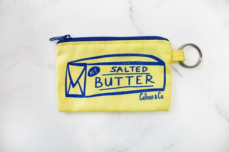 Butter Screen Printed Zipper Card Pouch with Key Ring Butter Coin Pouch Butter Coin Purse Butter Keychain Butter Zipper Wallet image 1