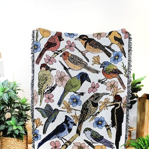 Bird Watcher Multi-Color Tapestry Blanket - Cotton Throws - Housewarming Gift - Bohemian Colorful Home Decor - Tropical Birds