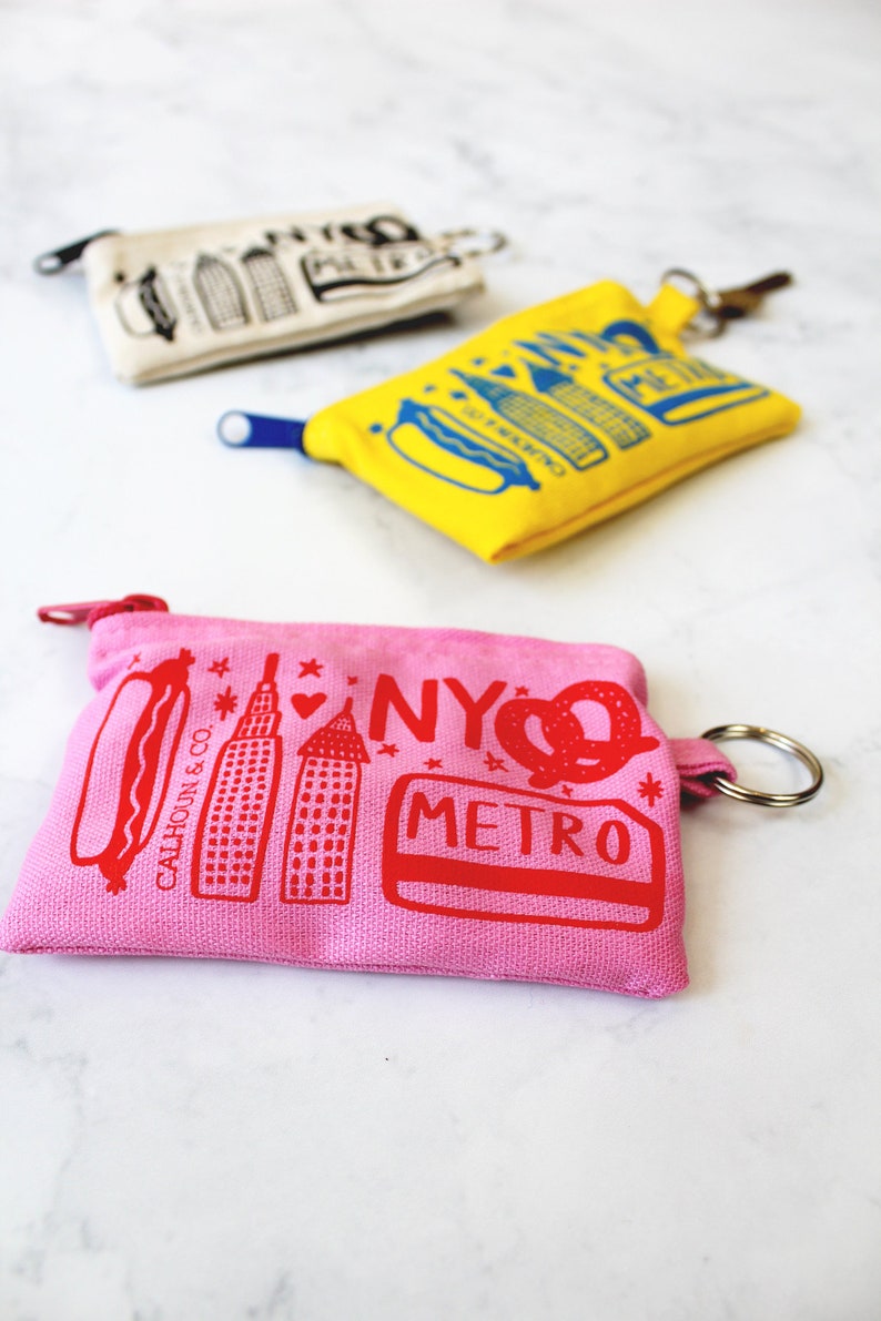 New York Screen Printed Zipper Card Pouch with Key Ring NYC Coin Pouch Metro Card Holder New York Keychain Zipper Wallet image 6