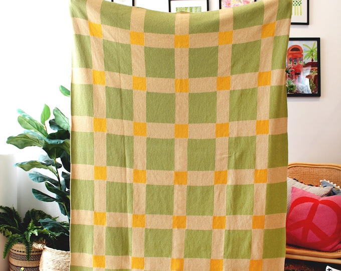 Gingham Knit Blanket - One in a Melon - Green - Yellow - Checkered Throw Blanket Decor - Picnic Blanket