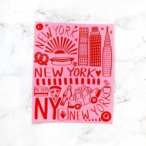 New York Print Art Print - NYC Decor - Brooklyn NY Gifts - New York Illustration - Cadeau de réchauffement de la maison - 8 x 10 Artwork - Big Apple Artwork