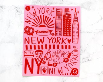 New York Print Art Print - NYC Decor - Brooklyn NY Gifts - New York Illustration - House Warming Gift - 8 x 10 Artwork - Big Apple Artwork