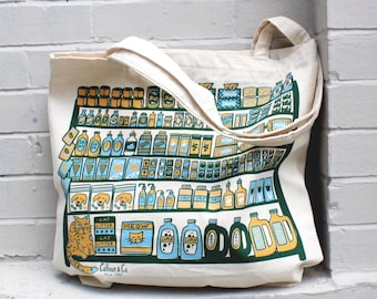 Bodega Shelfie Canvas Tote Bag with Zipper - NYC Cat Design - Reusable Canvas Tote Bag - Cotton Fabric Gift Bag - Bodega Bag