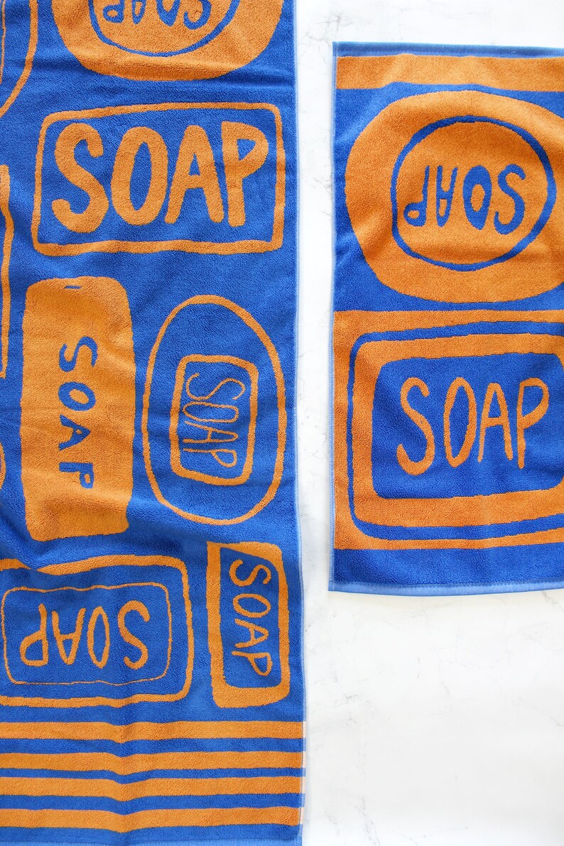 Squeaky Clean Soap Blue and Gold Bath Towels Etsy