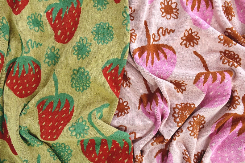 Strawberry Field Knit Blanket Fruit Home Decor Sorbet Pink Blush Orange image 4