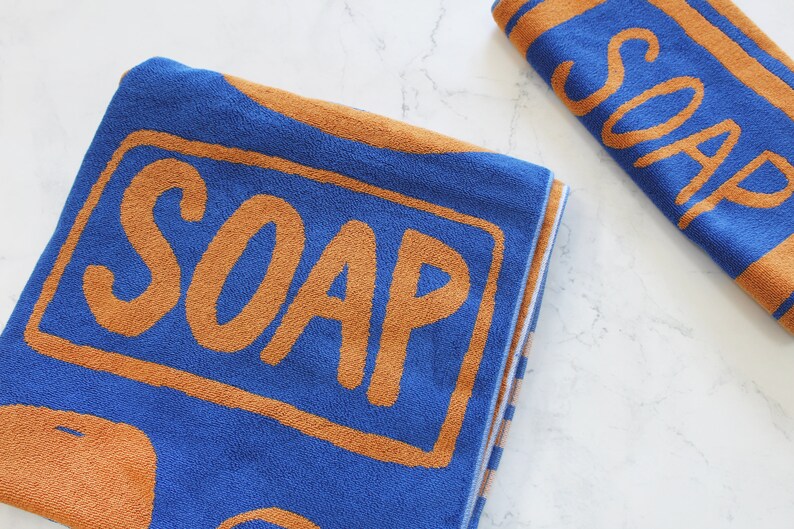 Squeaky Clean Soap Blue and Gold Bath Towels Etsy
