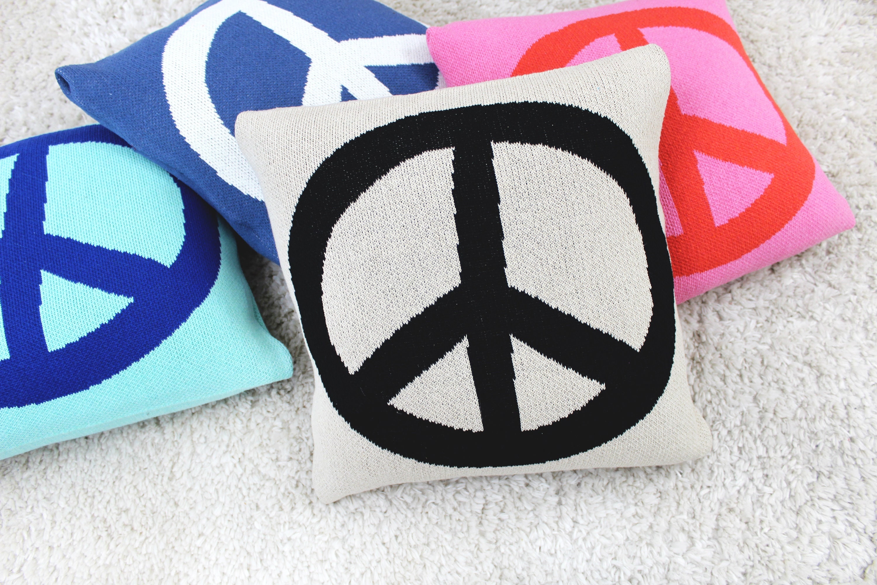 Knit Peace Sign Pillow – Recycled Cotton Blend, Boho Home Decor - Etsy