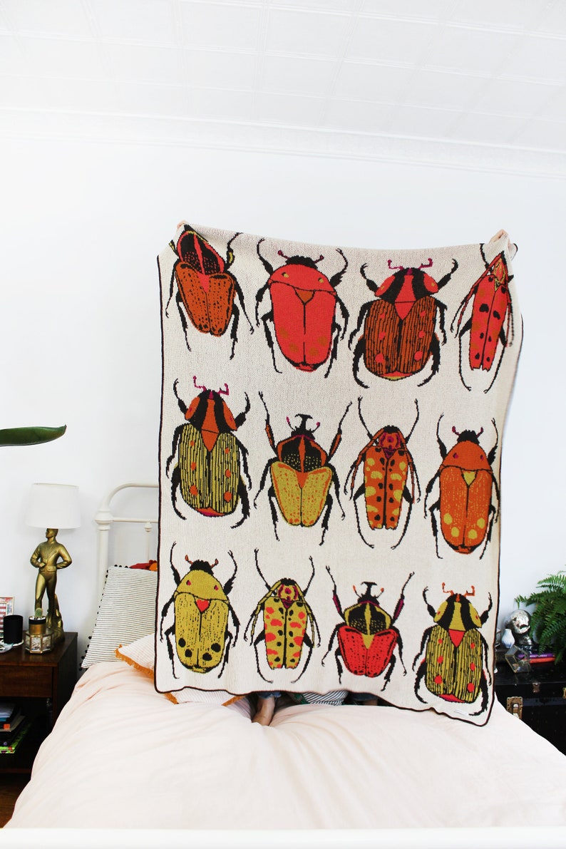 Beetle Knit Throw Blanket Boho Colorful Home Decor Insect Pattern Blanket Beetles Artwork for Home Apartment Living Room image 2