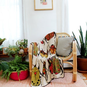 Beetle Knit Throw Blanket Boho Colorful Home Decor Insect Pattern Blanket Beetles Artwork for Home Apartment Living Room image 6