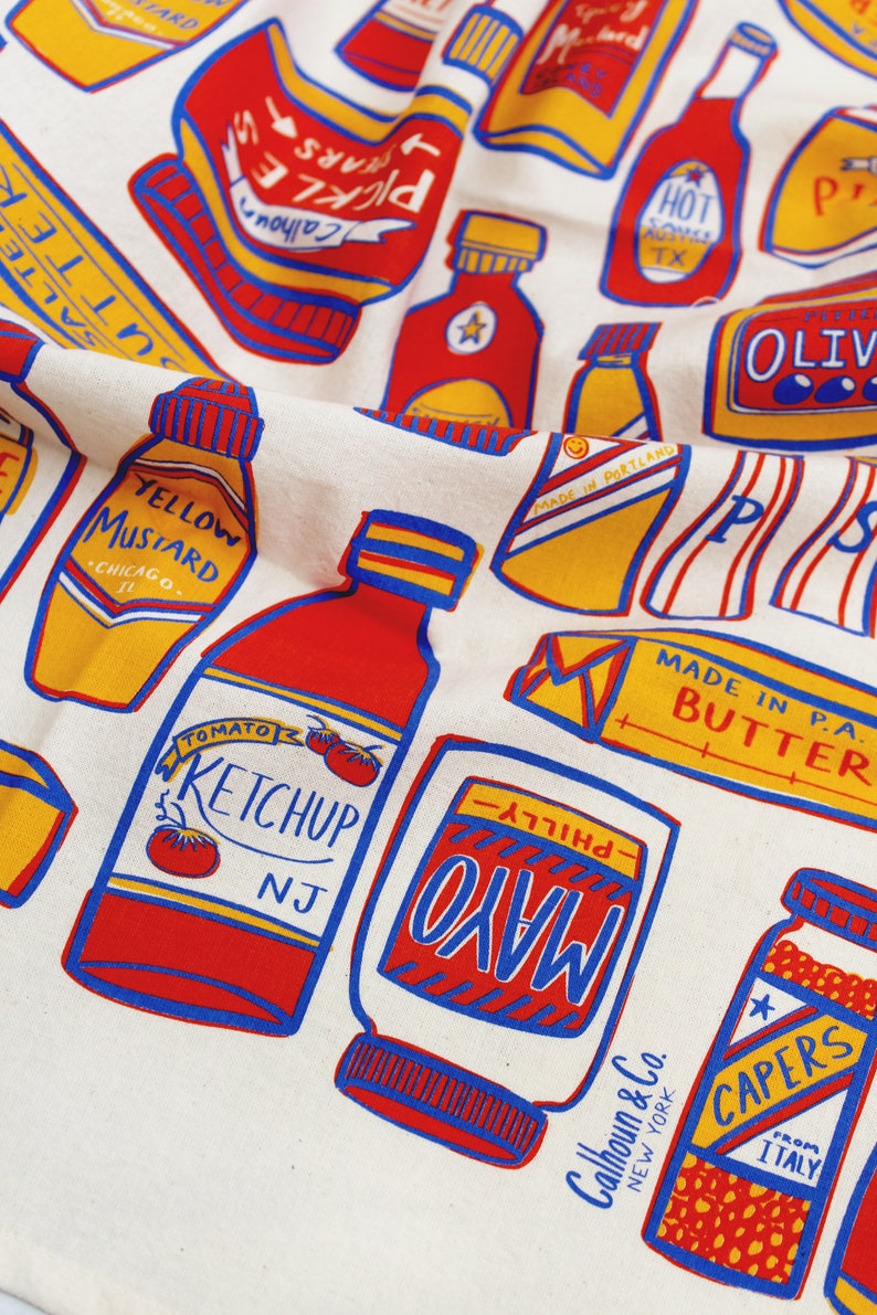 Condiments Print Tea Towel Kitchen Decor Ketchup Mustard Pickle Butter Hot Sauce Mayo Capers Salt & Pepper Olives image 5