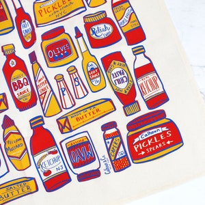 Condiments Print Tea Towel Kitchen Decor Ketchup Mustard Pickle Butter Hot Sauce Mayo Capers Salt & Pepper Olives image 6