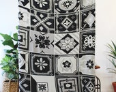 Portugal Tile Pattern Blanket - Sintra - Black, White, Grey Design Knit Blanket - Boho Wanderlust Home Decor - Living room Throw