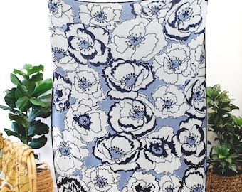 Poppy Field Knit Blanket - Blue Ivory Throw - Floral Blanket