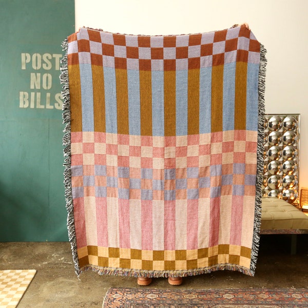 Checkered Stripe Checkerboard Tapestry Blanket in Fort Tilden