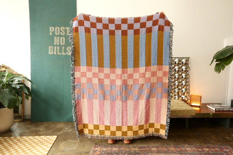 Checkered Stripe Checkerboard Tapestry Blanket in Fort Tilden image 1