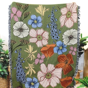 Wild Flowers Floral Blanket Multi-Color Tapestry Blanket Cotton Throws Housewarming Gift Flower Home Decor Wild Flower Throw image 7