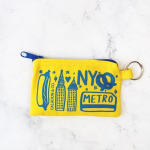 New York Screen Printed Zipper Card Pouch with Key Ring NYC Coin Pouch Metro Card Holder New York Keychain Zipper Wallet METRO CARD