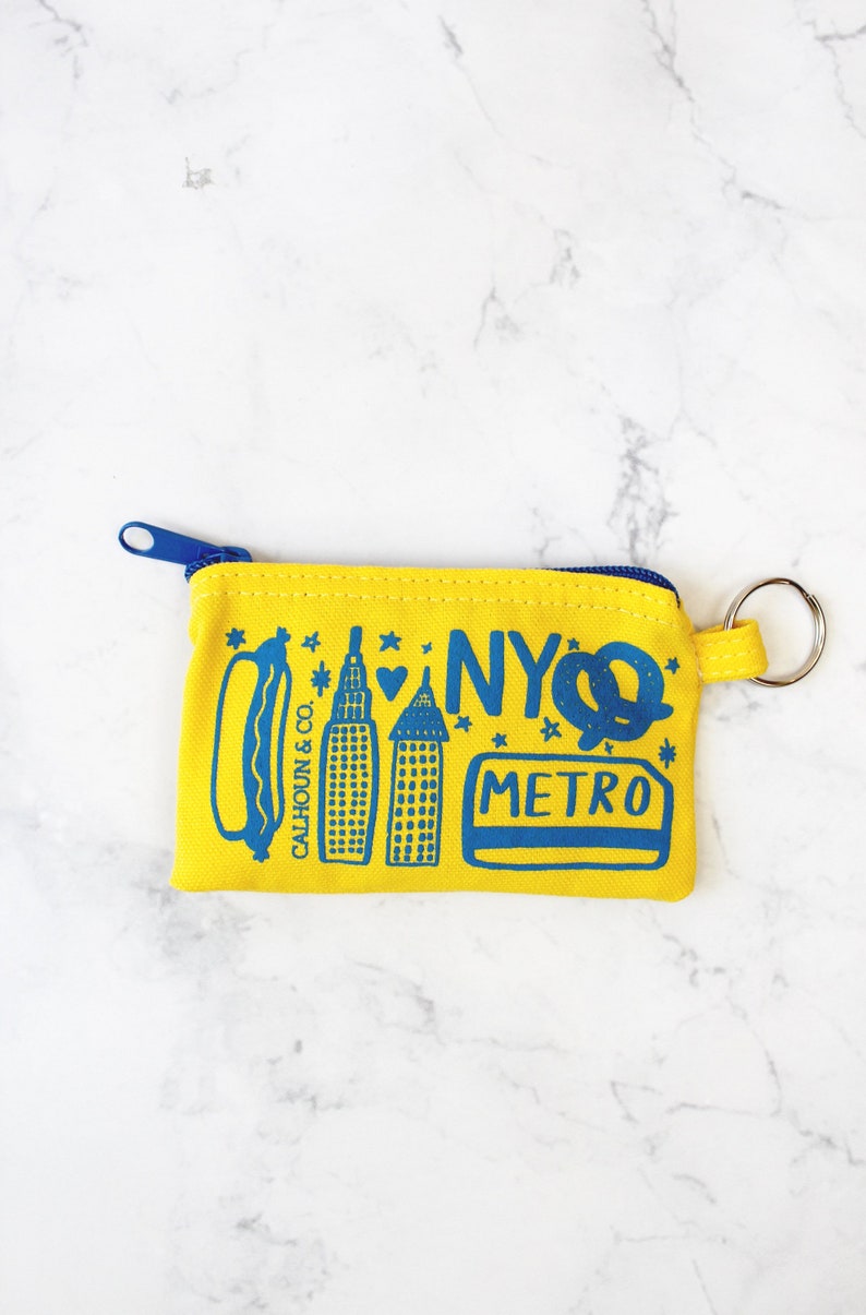 New York Screen Printed Zipper Card Pouch with Key Ring NYC Coin Pouch Metro Card Holder New York Keychain Zipper Wallet METRO CARD