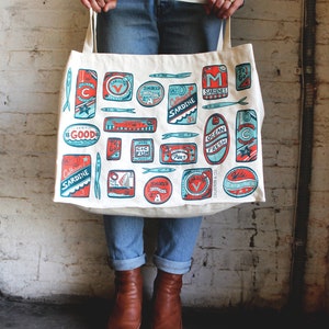 Sardines Canvas Tote Bag - Vintage Sardine Can Print