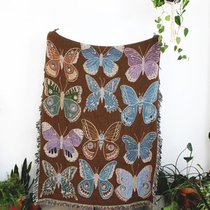 Butterfly and Moth Multi-Color Tapestry Blanket Cotton Throws Housewarming Gift Bohemian Colorful Home Decor image 3