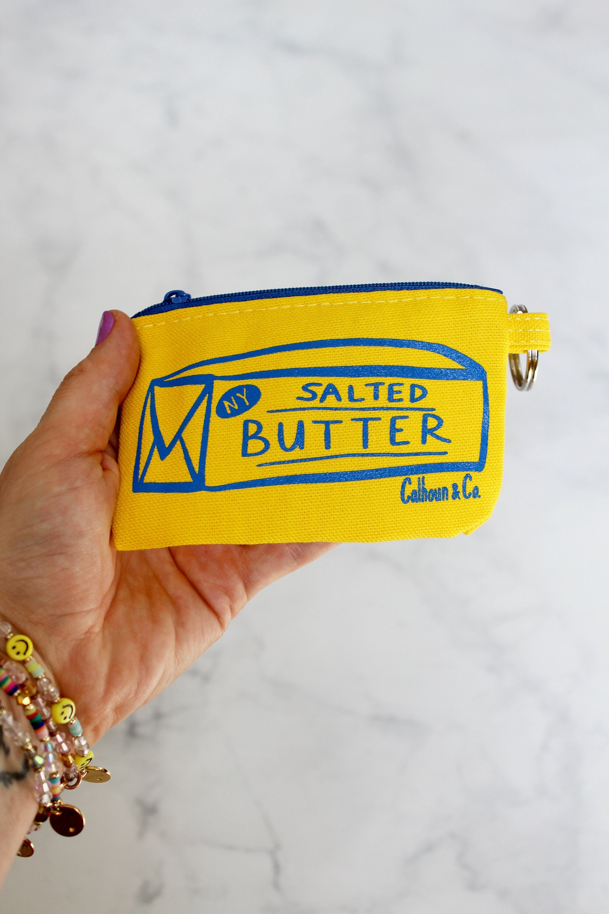 Tarjetero con cremallera y llavero serigrafiado con diseño de mantequilla - Monedero con diseño de mantequilla - Monedero con diseño de mantequilla - Llavero con diseño de mantequilla - Cartera con cremallera con diseño de mantequilla