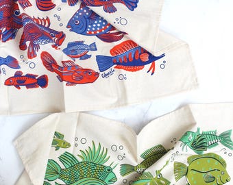 Go Fish Screen Printed Tea Towel