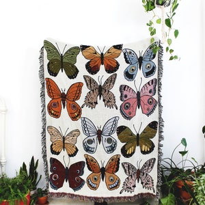 Butterfly and Moth Multi-Color Tapestry Blanket Cotton Throws Housewarming Gift Bohemian Colorful Home Decor image 2