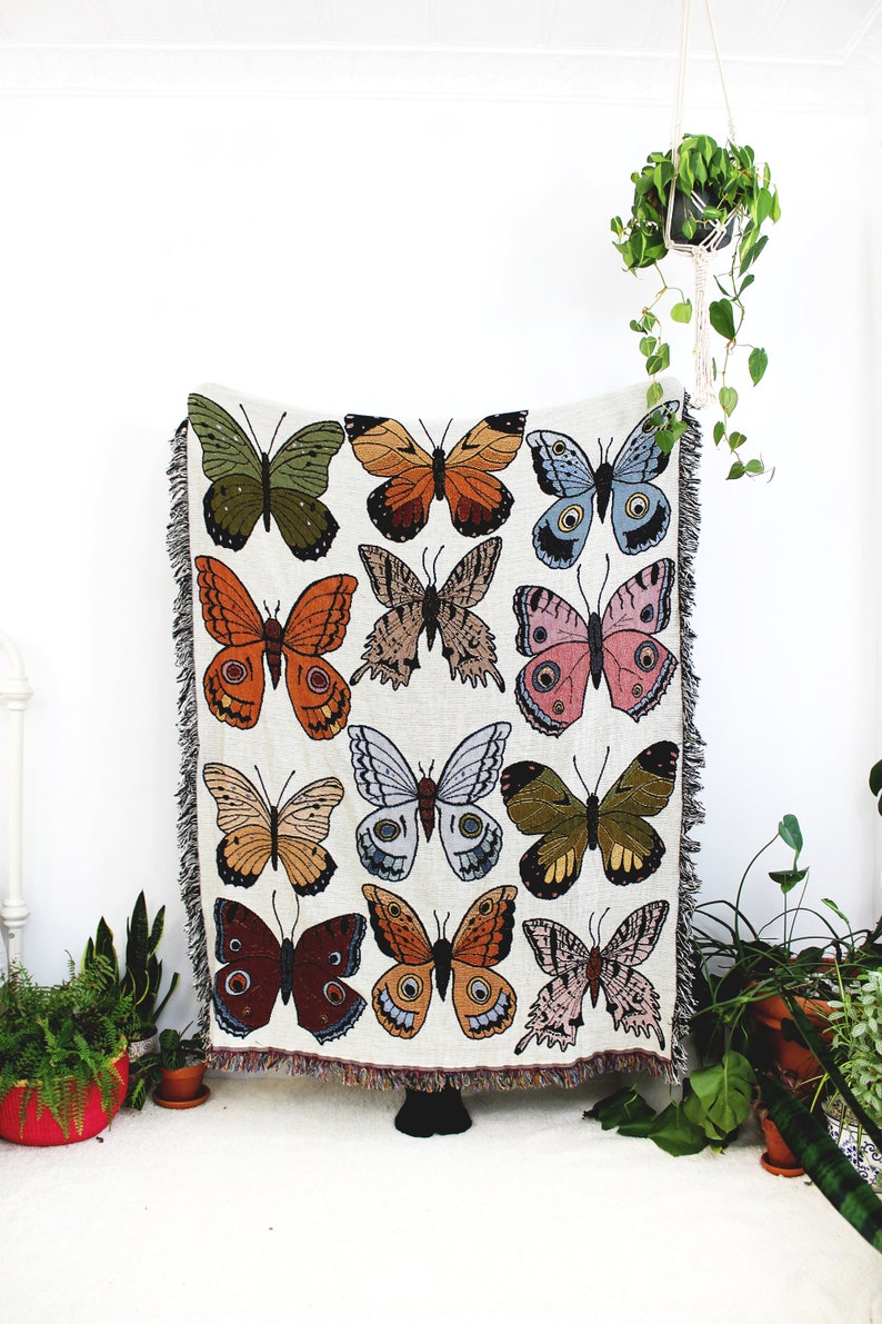 Butterfly and Moth Multi-Color Tapestry Blanket Cotton Throws Housewarming Gift Bohemian Colorful Home Decor image 2