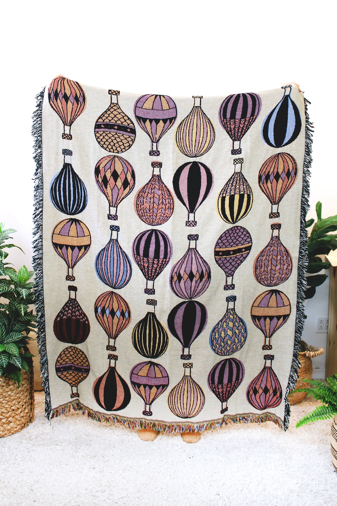 Colorful Hot Air Balloon Pattern Print Hooded Blanket