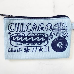 Chicago Screen Printed Zipper Card Pouch with Key Ring Chicago Coin Pouch Chicago Coin Purse Chicago Keychain Zipper Wallet image 1